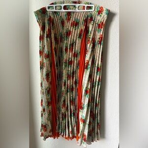 Vintage Floral Pleated Skirt with Orange Accents